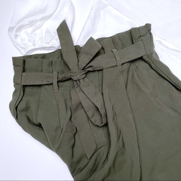 Hunter Green Paperbag High Waist Tie Pants - Picture 2 of 4